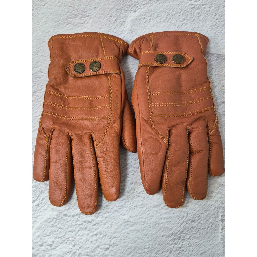 Riparo Mens Cognac Top Grain Leather Fleece Lined Driving Gloves Small Brown